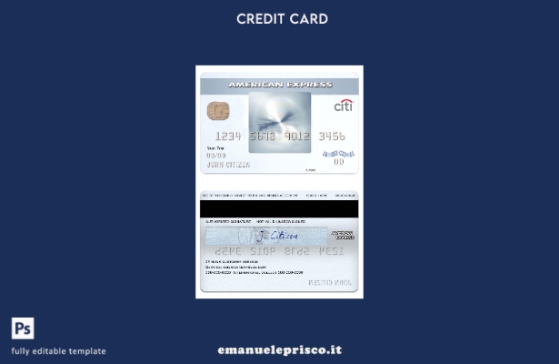 Modello di carta di credito USA CITIbank amex daily® in stile verificato